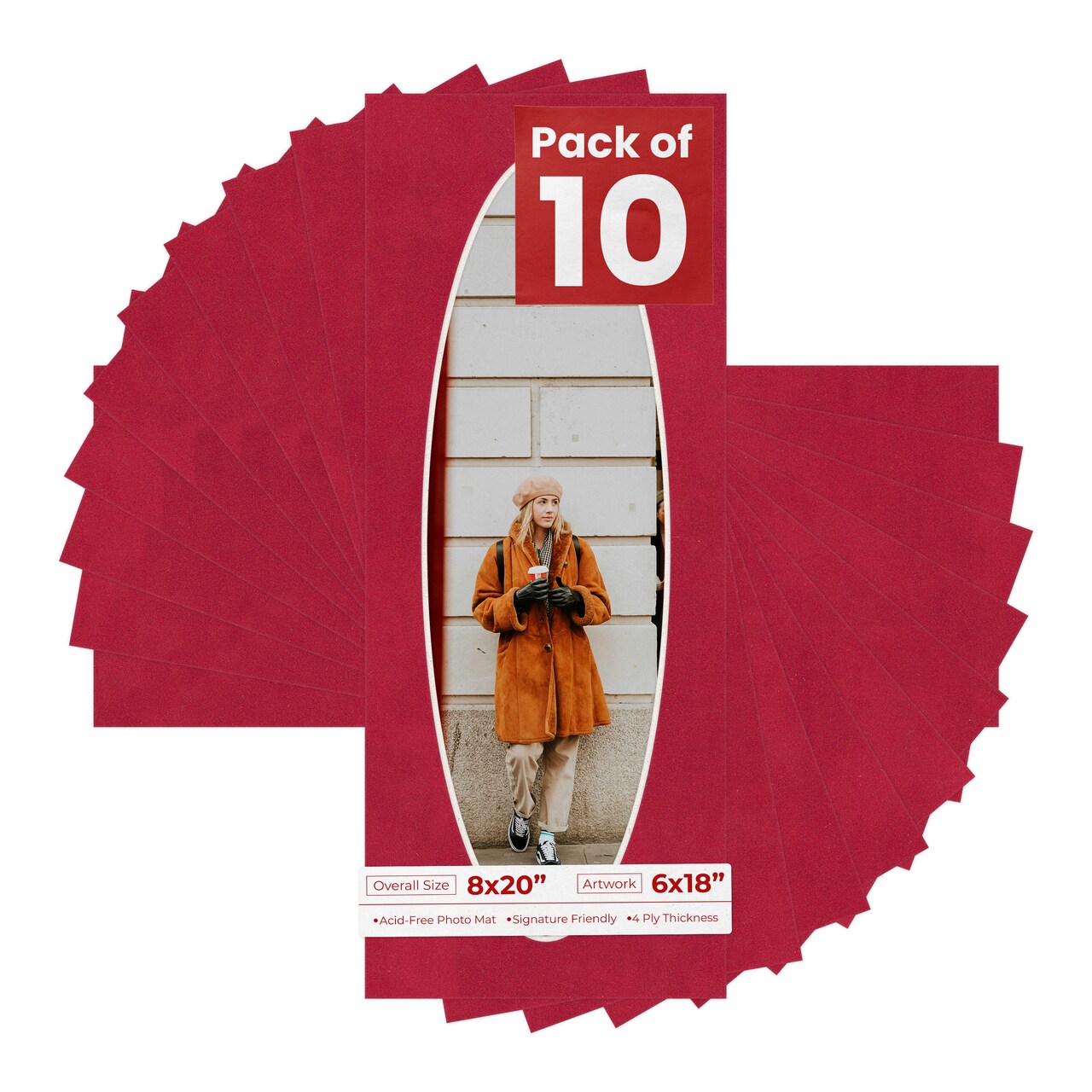 Red Suede Mat Board for 8x20 Frames - Oval Opening for 6x18 Photos